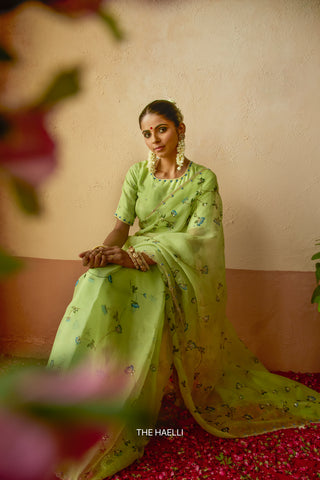 Bluebell Pistachio Organza Silk Saree