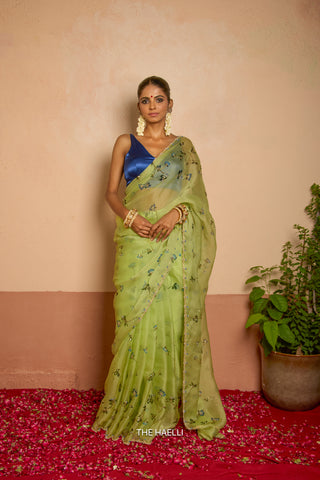 Bluebell Pistachio Organza Silk Saree