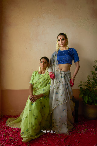 Bluebell Pistachio Organza Silk Saree