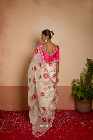 Pataka White Organza Silk Saree