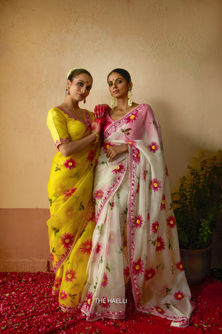 Pataka White Organza Silk Saree