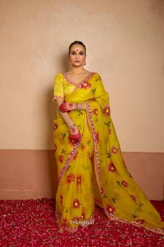 Pataka Yellow Organza Silk Saree
