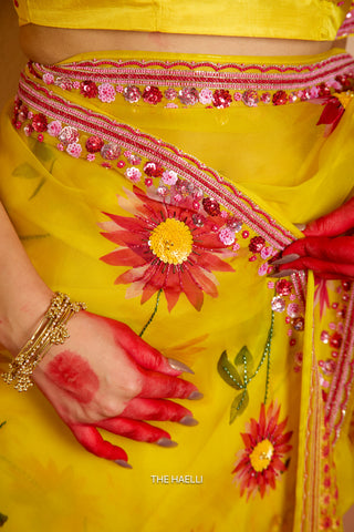 Pataka Yellow Organza Silk Saree