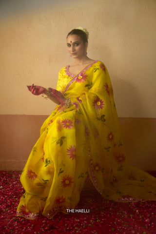 Pataka Yellow Organza Silk Saree