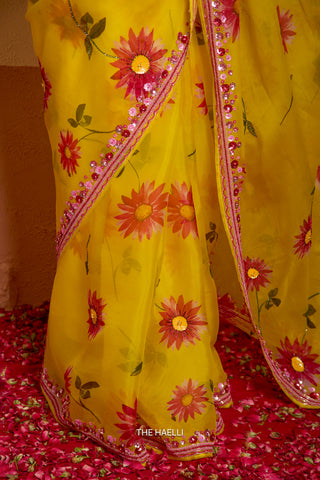 Pataka Yellow Organza Silk Saree