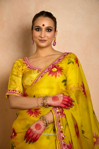 Pataka Yellow Organza Silk Saree