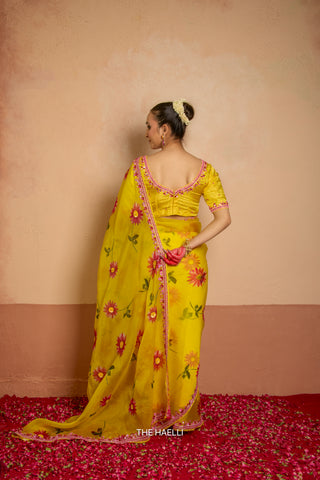 Pataka Yellow Organza Silk Saree