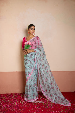 Rosie Blue Organza Silk Saree