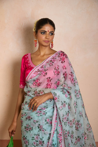 Rosie Blue Organza Silk Saree