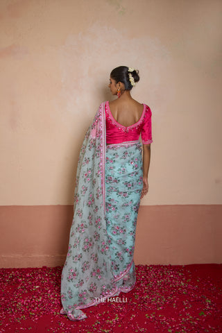 Rosie Blue Organza Silk Saree
