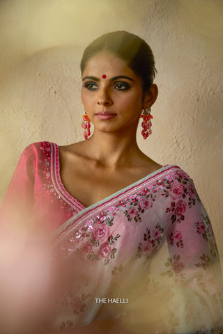 Rosie Blue Organza Silk Saree