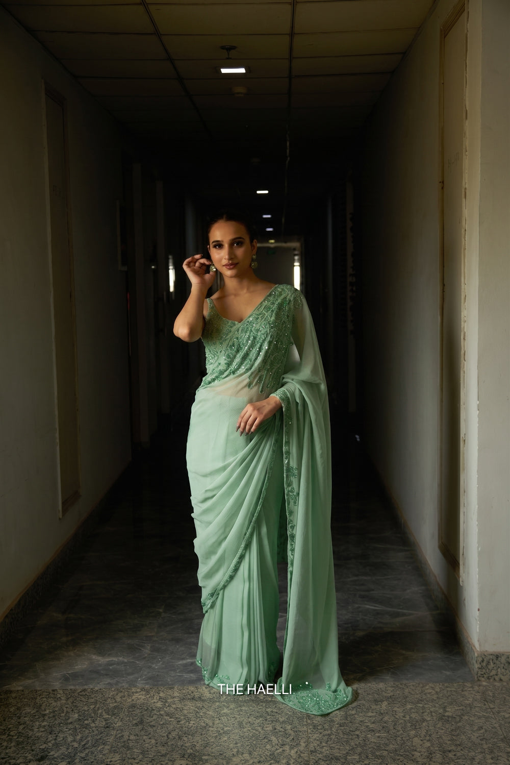Carrie Mint Chiffon Silk Saree