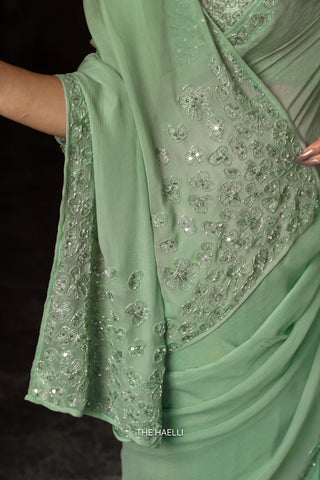 Carrie Mint Chiffon Silk Saree