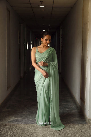 Carrie Mint Chiffon Silk Saree