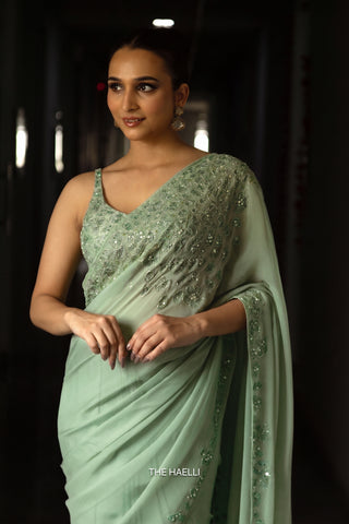 Carrie Mint Chiffon Silk Saree