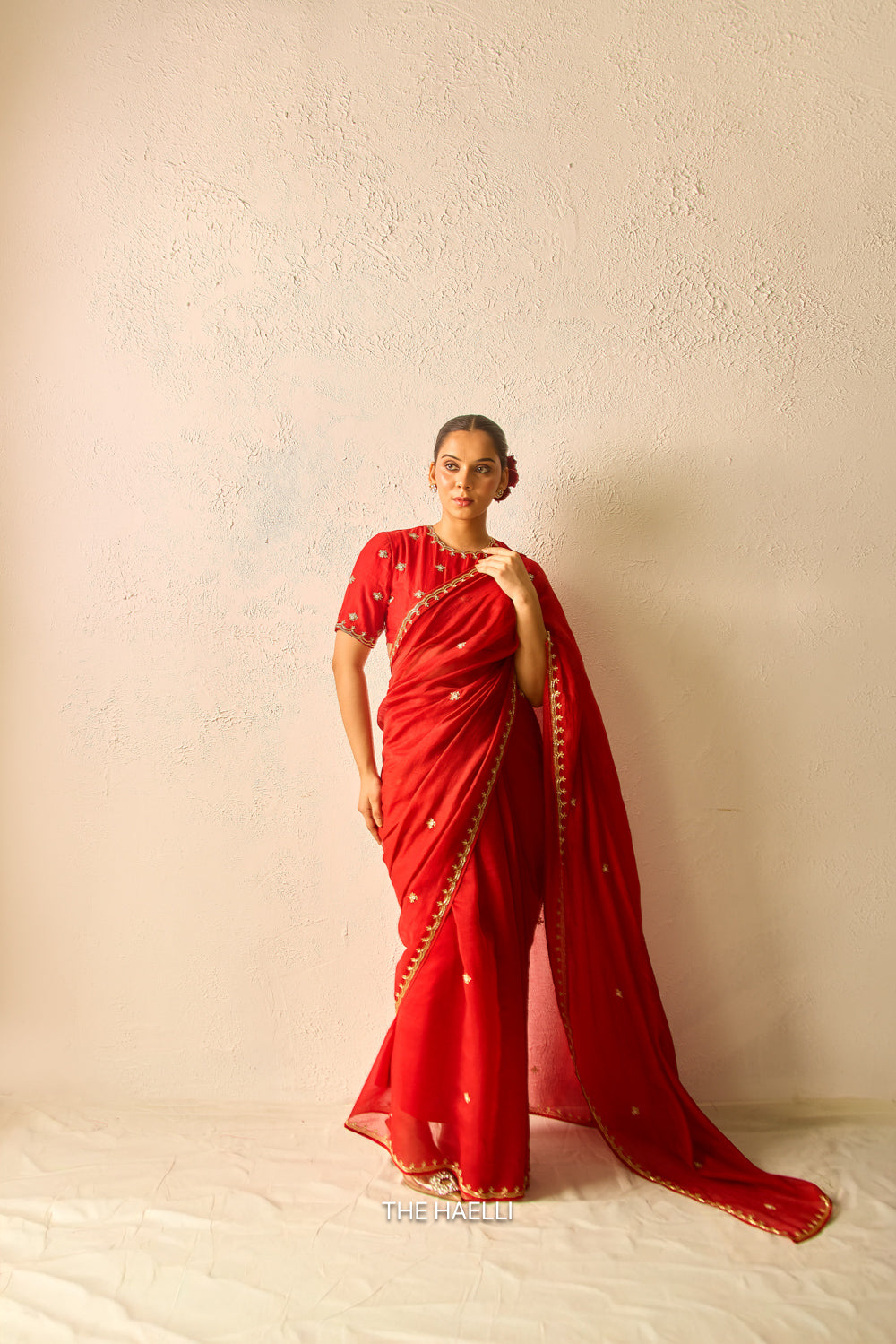 Kavi Red Mul Chanderi Saree
