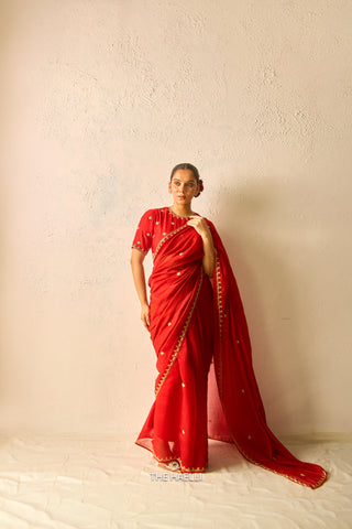 Kavi Red Mul Chanderi Saree