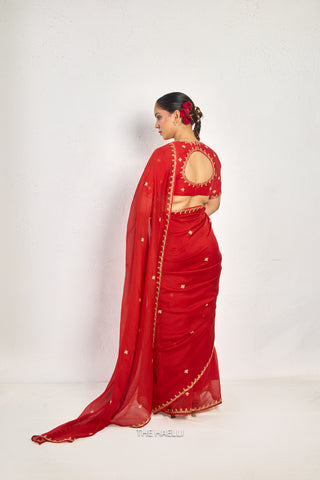 Kavi Red Mul Chanderi Saree