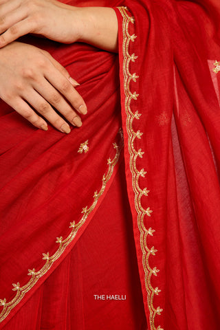 Kavi Red Mul Chanderi Saree