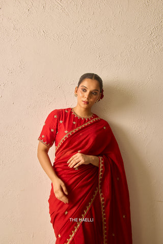 Kavi Red Mul Chanderi Saree