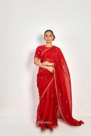 Kavi Red Mul Chanderi Saree