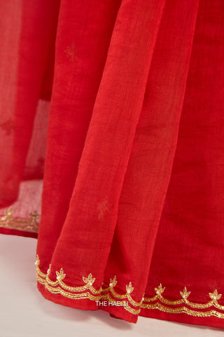 Kavi Red Mul Chanderi Saree