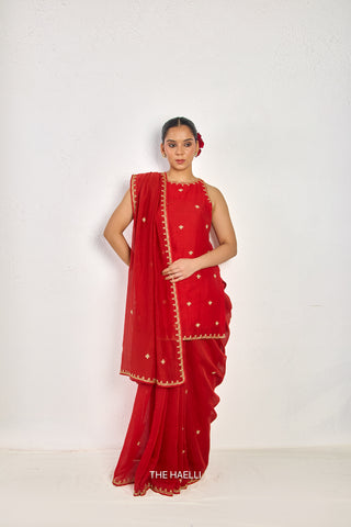 Kavi Red Mul Chanderi Saree