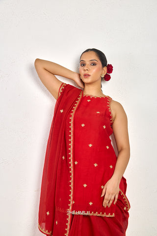 Kavi Red Mul Chanderi Saree