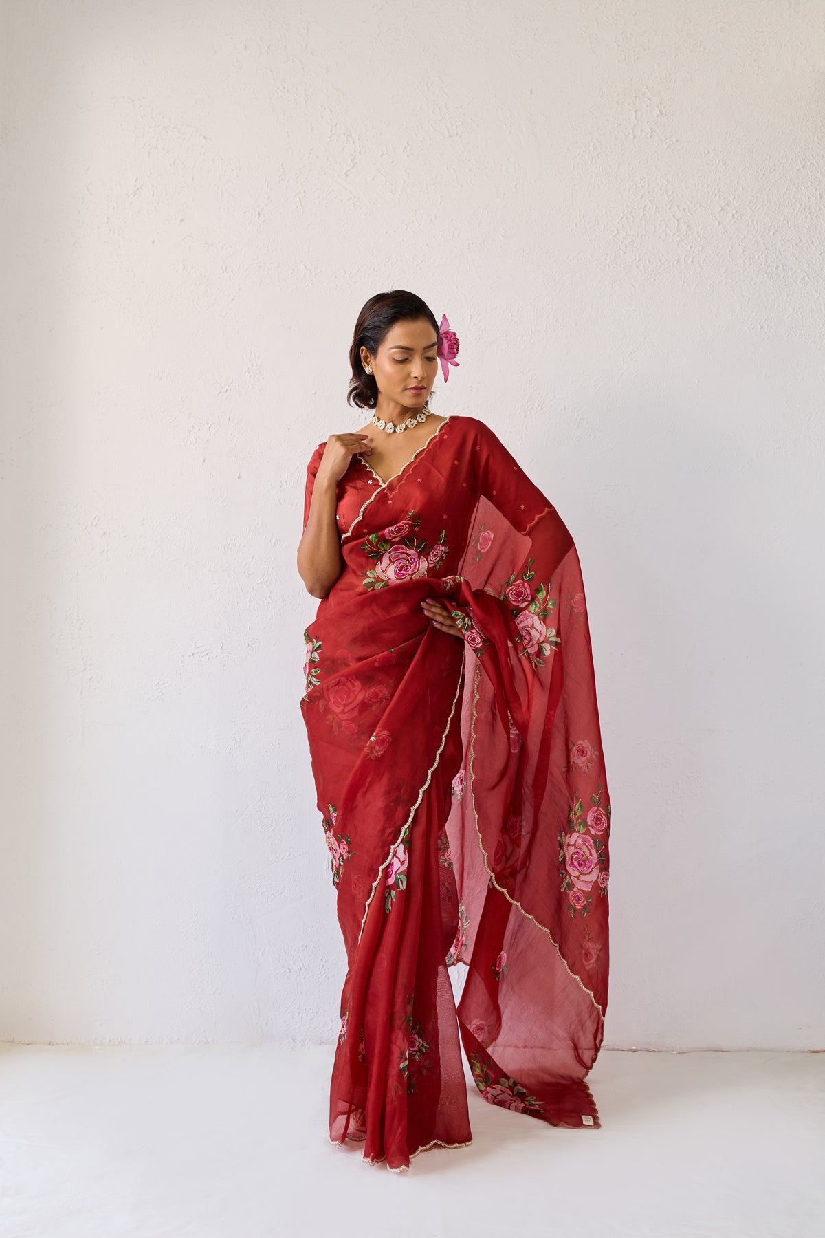 Tara Red Organza Silk Saree