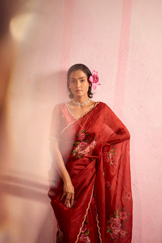 Tara Red Organza Silk Saree