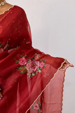 Tara Red Organza Silk Saree