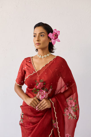 Tara Red Organza Silk Saree