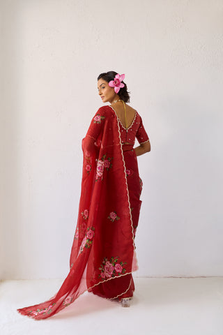 Tara Red Organza Silk Saree