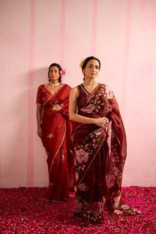 Tara Red Organza Silk Saree