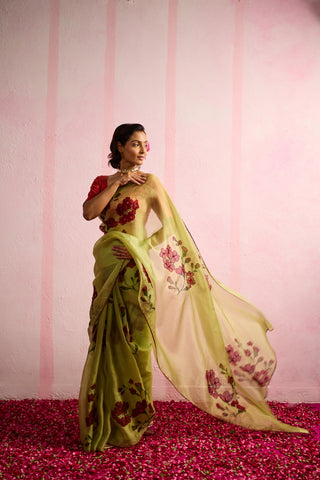 Piya Green Organza Silk Saree