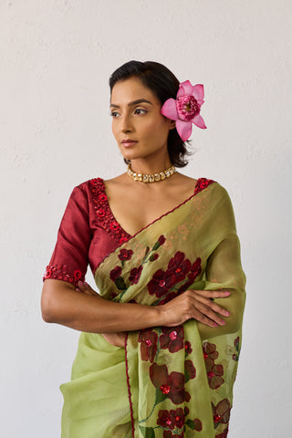 Piya Green Organza Silk Saree