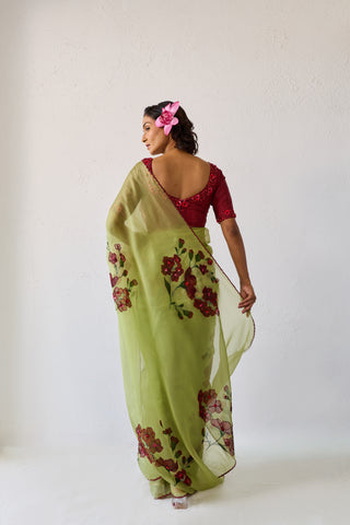 Piya Green Organza Silk Saree