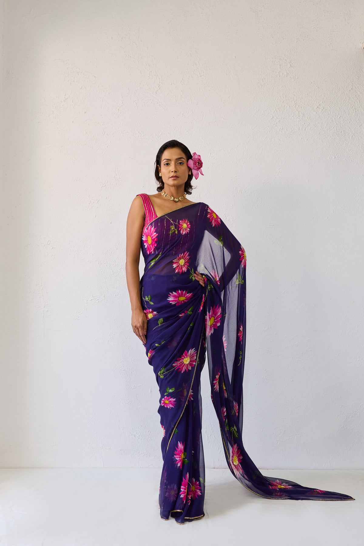 Pataka Blue Chiffon Silk Saree