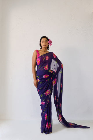Pataka Blue Chiffon Silk Saree