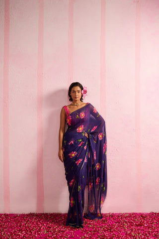 Pataka Blue Chiffon Silk Saree