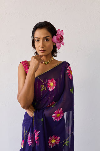 Pataka Blue Chiffon Silk Saree
