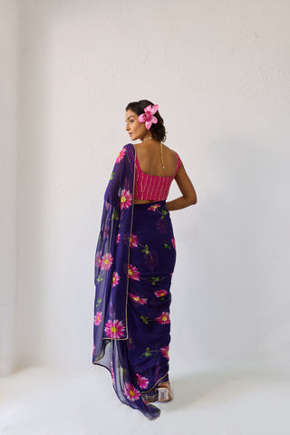 Pataka Blue Chiffon Silk Saree
