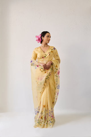 Mogra Yellow Organza Silk Saree