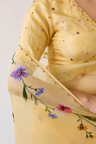 Mogra Yellow Organza Silk Saree