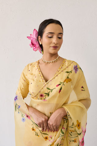 Mogra Yellow Organza Silk Saree