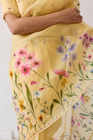 Mogra Yellow Organza Silk Saree