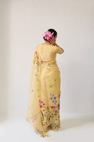 Mogra Yellow Organza Silk Saree