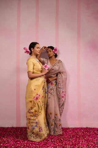 Mogra Yellow Organza Silk Saree