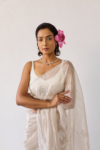 Hoor Silver Chiffon Silk Saree