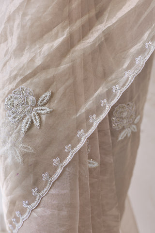 Hoor Silver Chiffon Silk Saree
